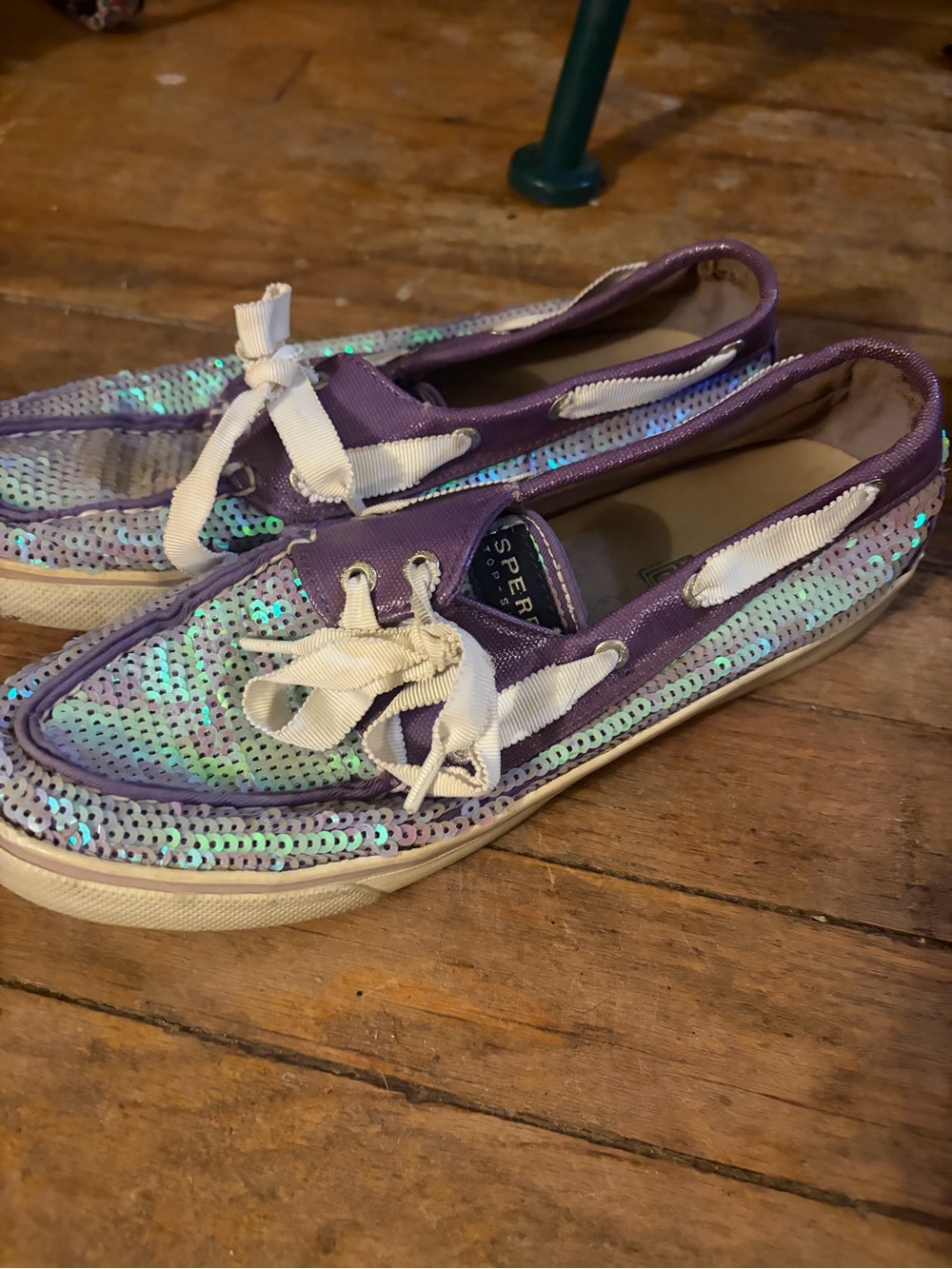 Sperry Iridescent Sequin Purple Trim Boat Shoes